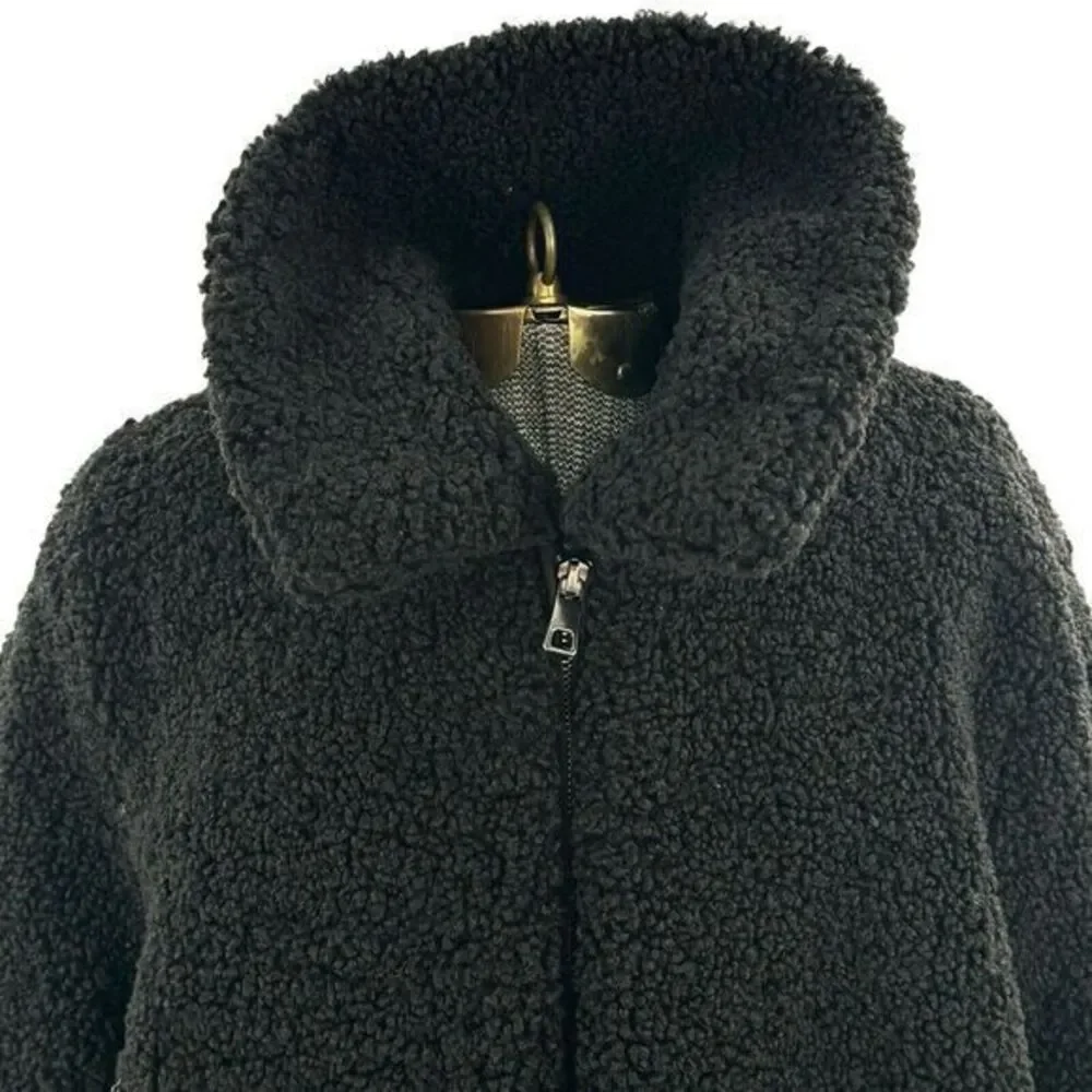 Banana Republic Heavy‎ Sherpa Bomber Jacket Black Mock Collar Lined  Womens XL